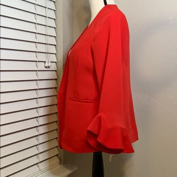 Alfani Flutter Sleeve Collarless Red Jacket PM - Picture 2 of 4